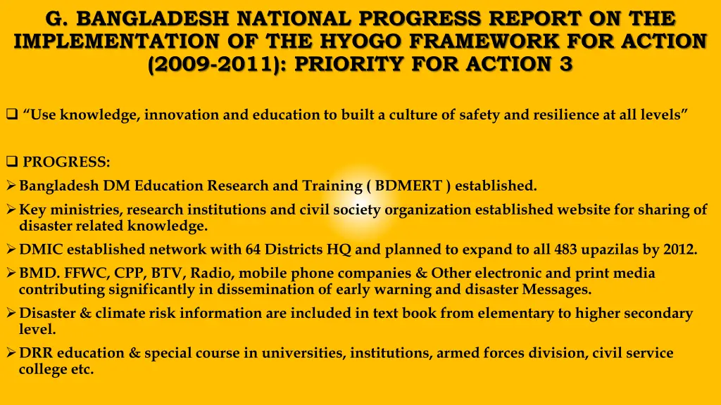 g bangladesh national progress report
