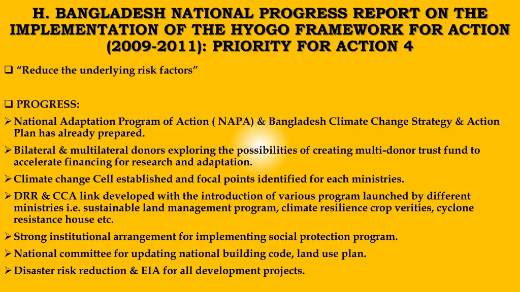 h bangladesh national progress report