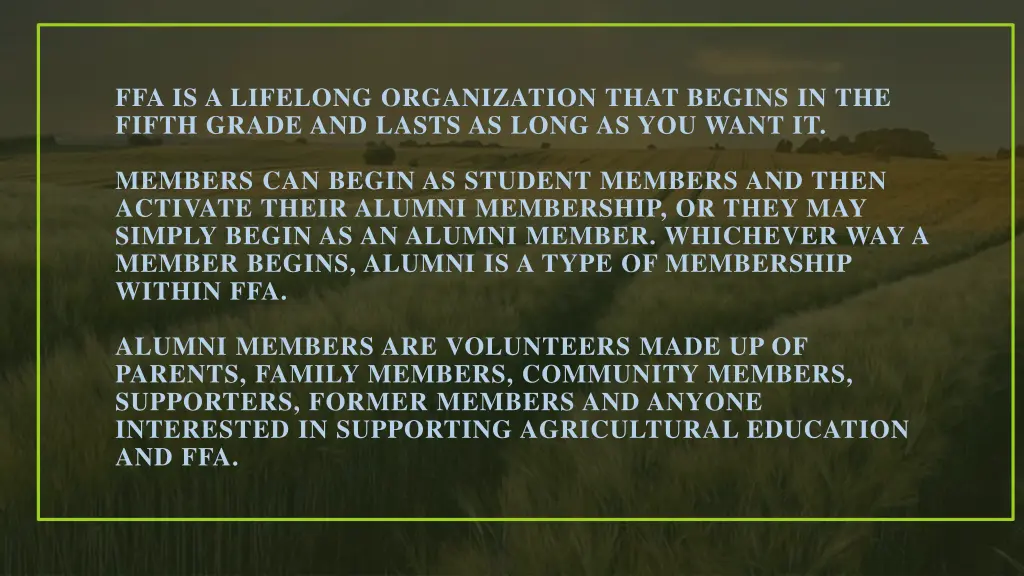 ffa is a lifelong organization that begins