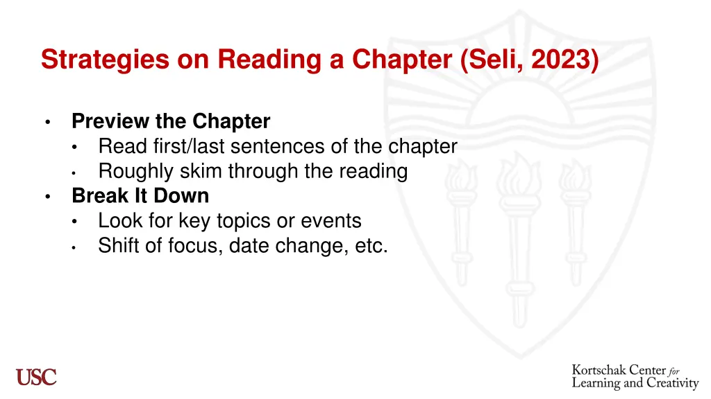 strategies on reading a chapter seli 2023
