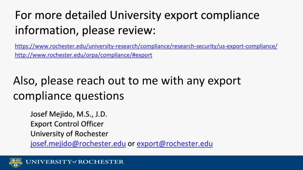 for more detailed university export compliance