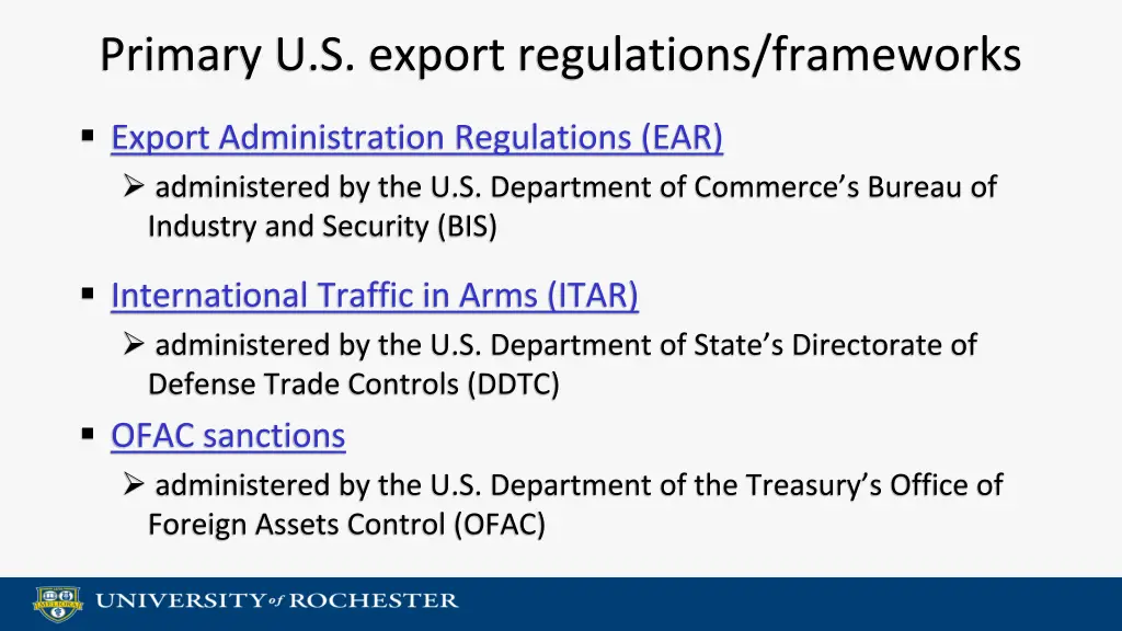 primary u s export regulations frameworks
