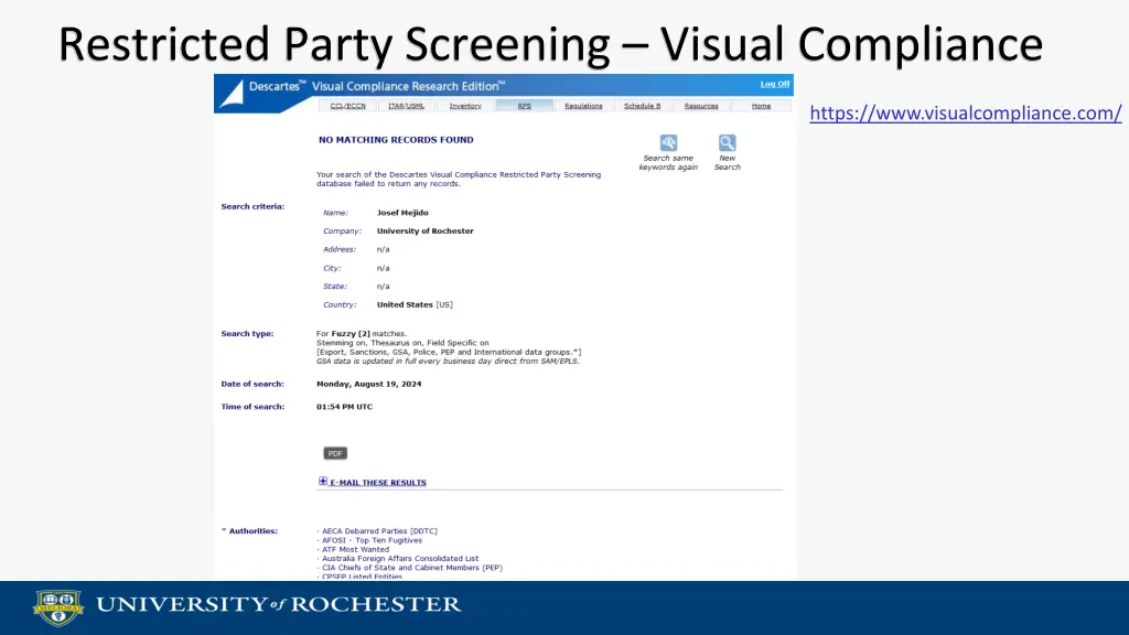 restricted party screening visual compliance
