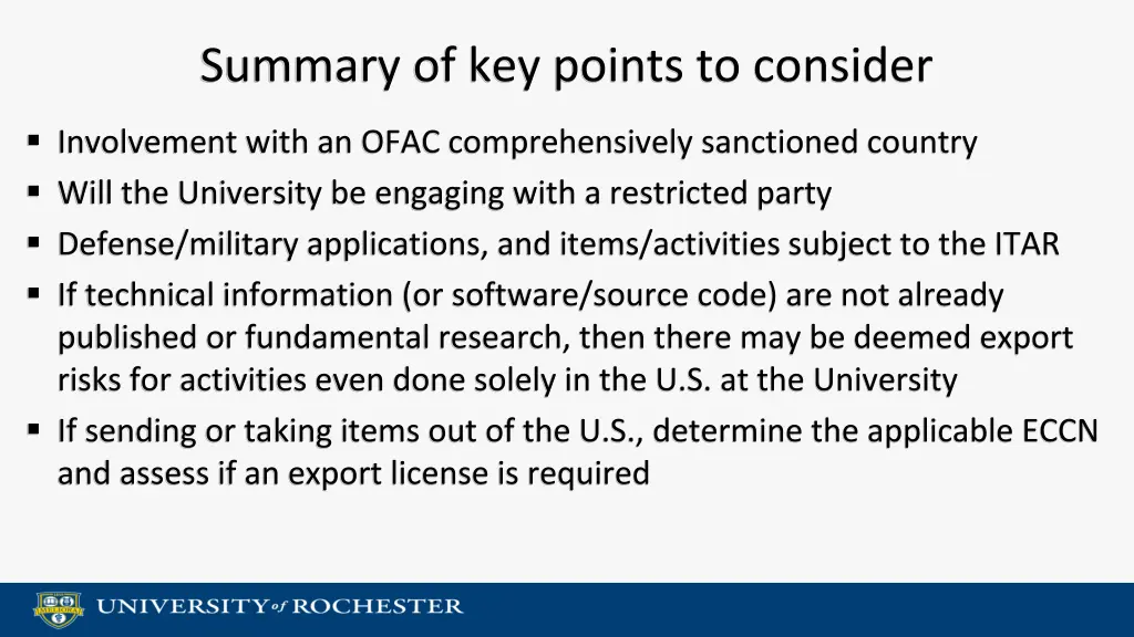 summary of key points to consider