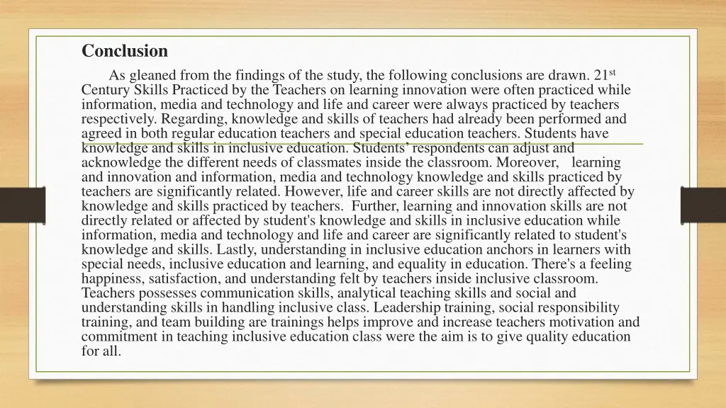 conclusion as gleaned from the findings