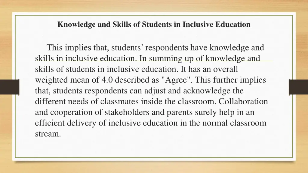 knowledge and skills of students in inclusive