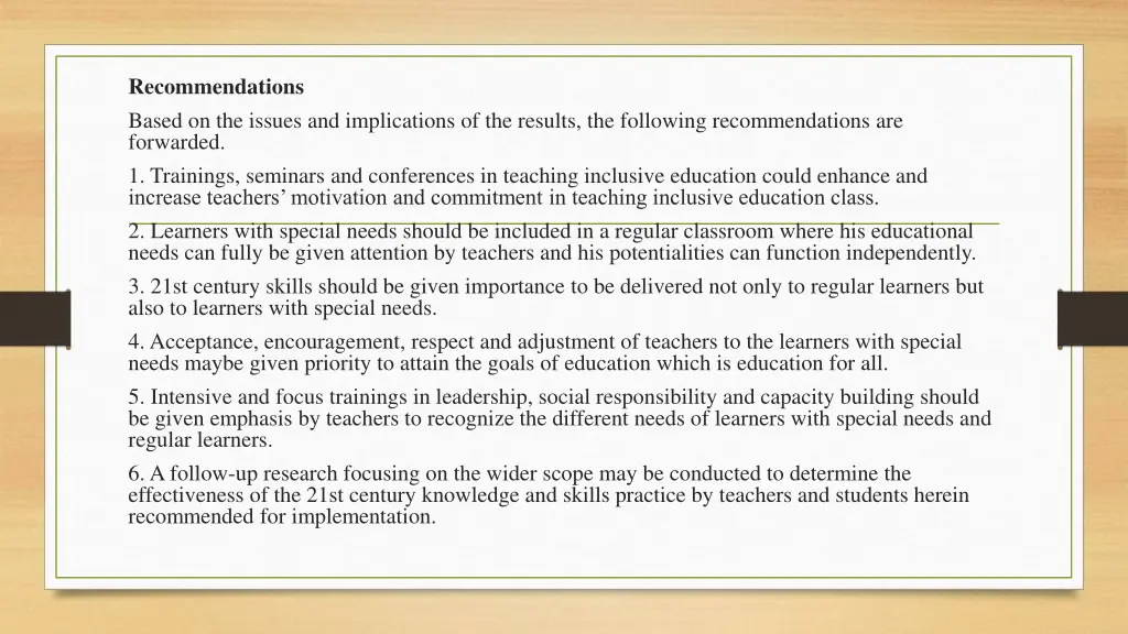 recommendations based on the issues