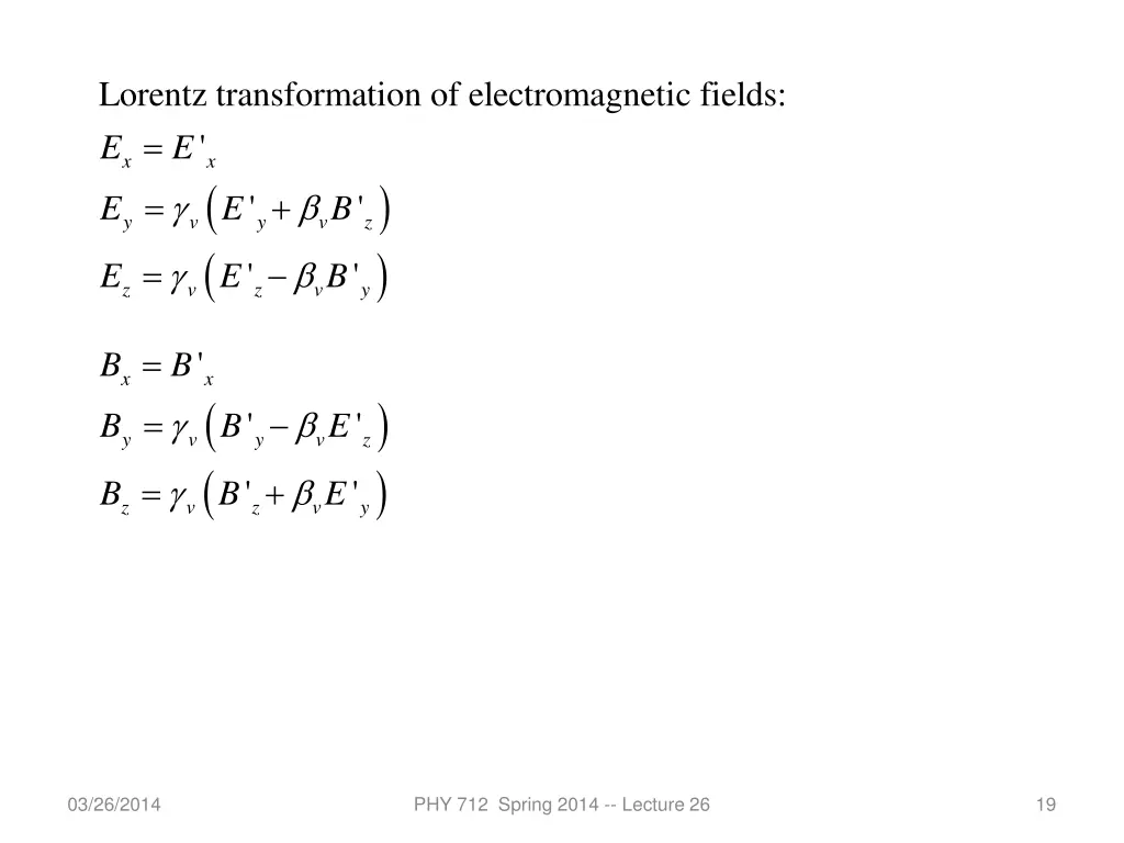 lorentz transformation of electromagnetic fields