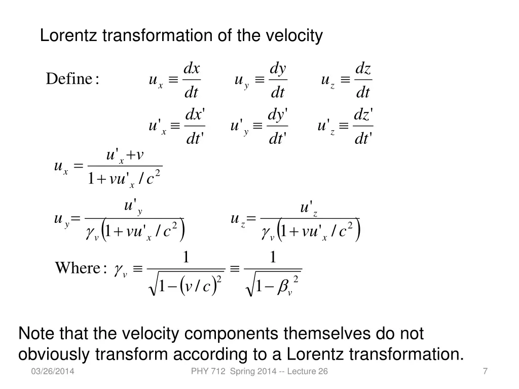 lorentz transformation of the velocity