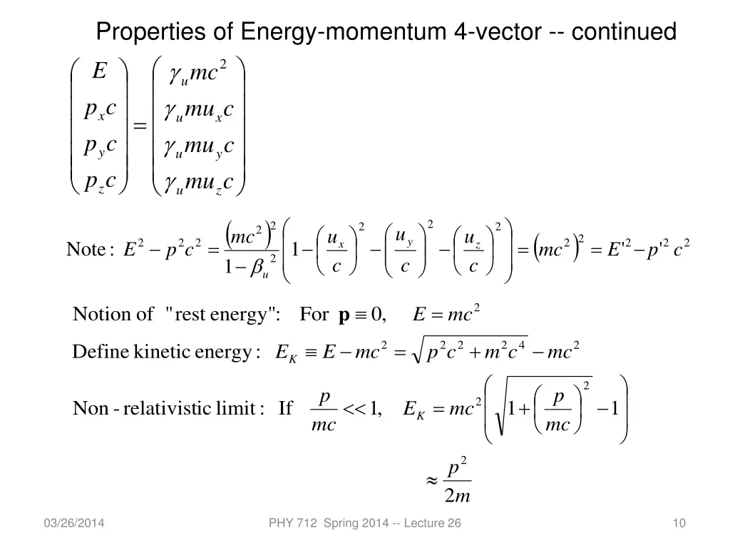 properties of energy momentum 4 vector continued