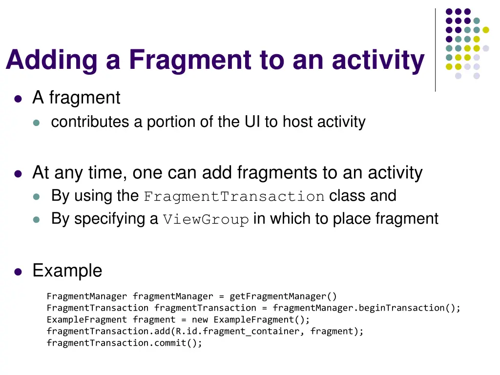 adding a fragment to an activity