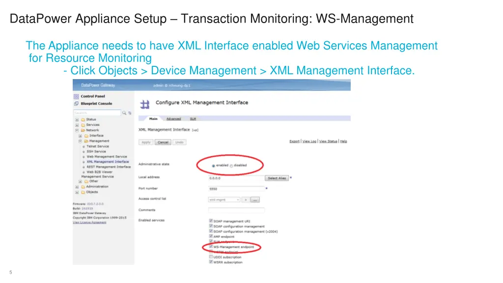datapower appliance setup transaction monitoring