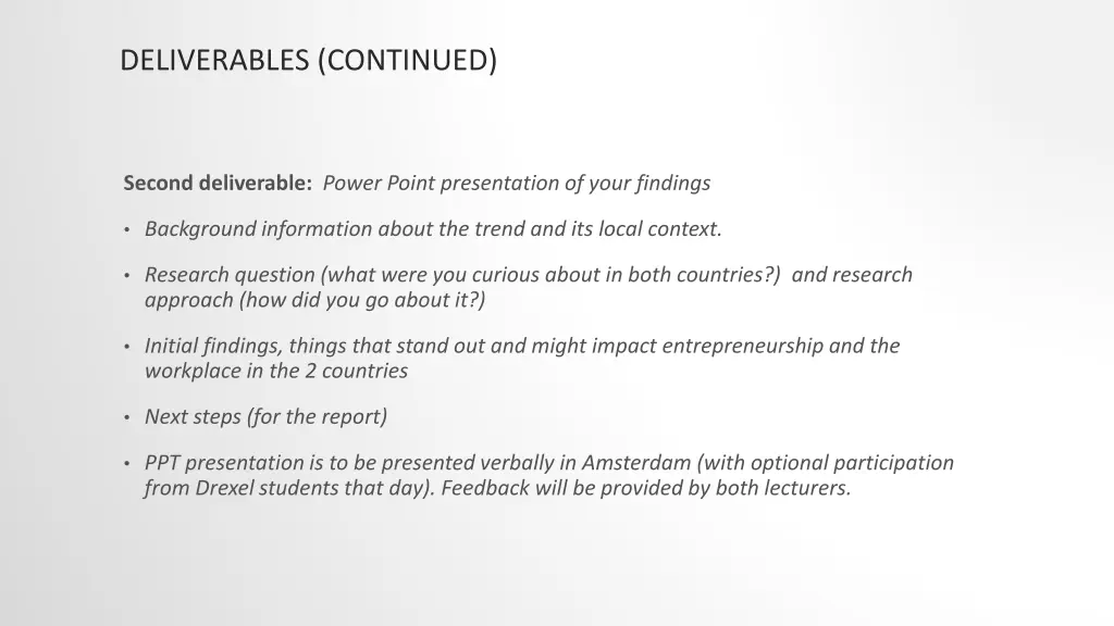 deliverables continued