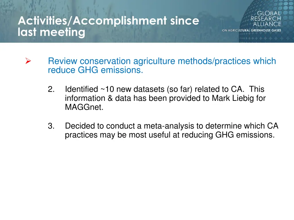 activities accomplishment since last meeting 2