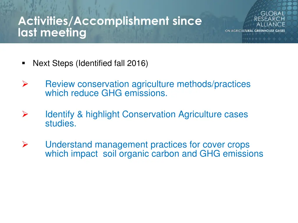 activities accomplishment since last meeting