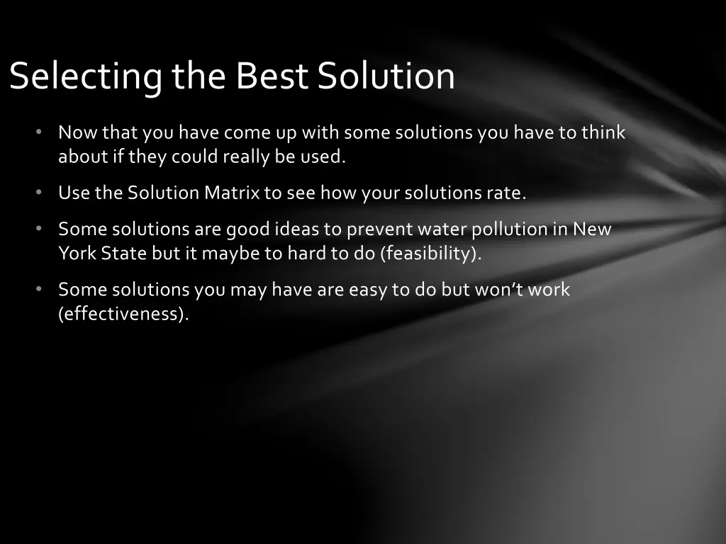 selecting the best solution
