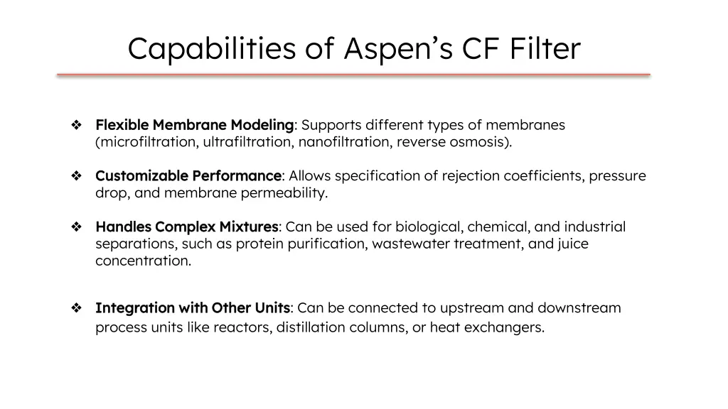 capabilities of aspen s cf filter