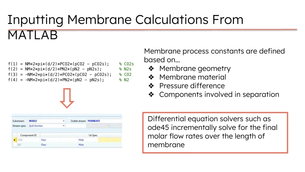 inputting membrane calculations from matlab