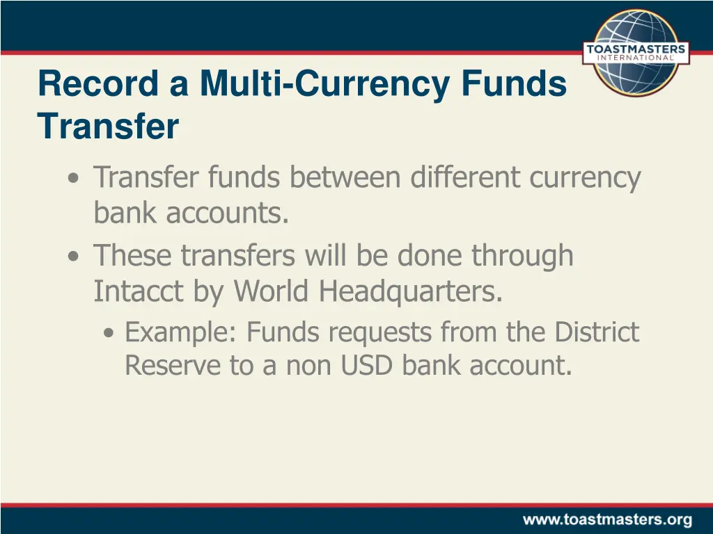 record a multi currency funds transfer transfer