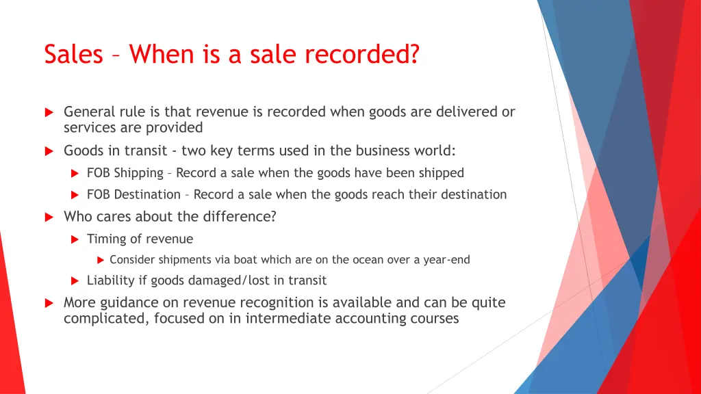 sales when is a sale recorded