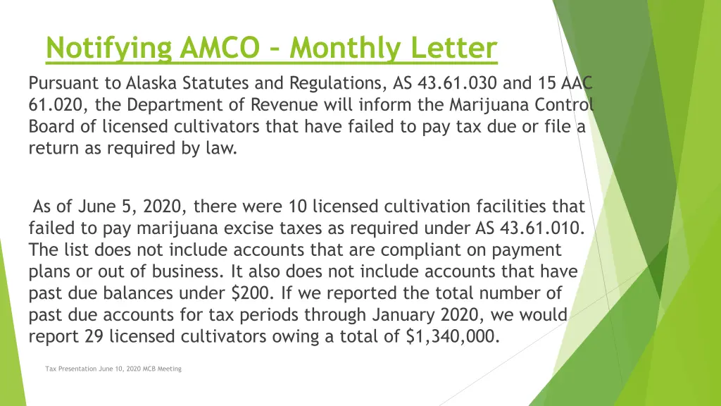notifying amco monthly letter pursuant to alaska