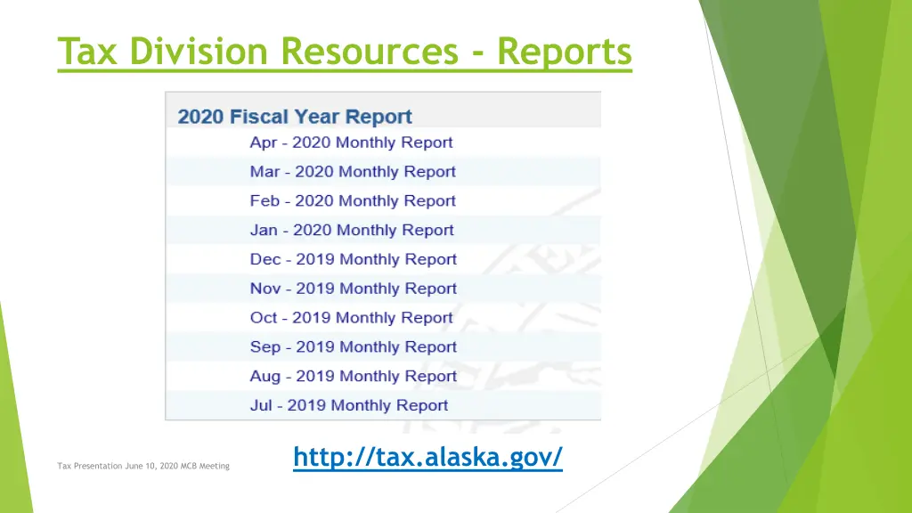 tax division resources reports