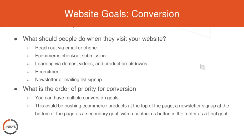website goals conversion