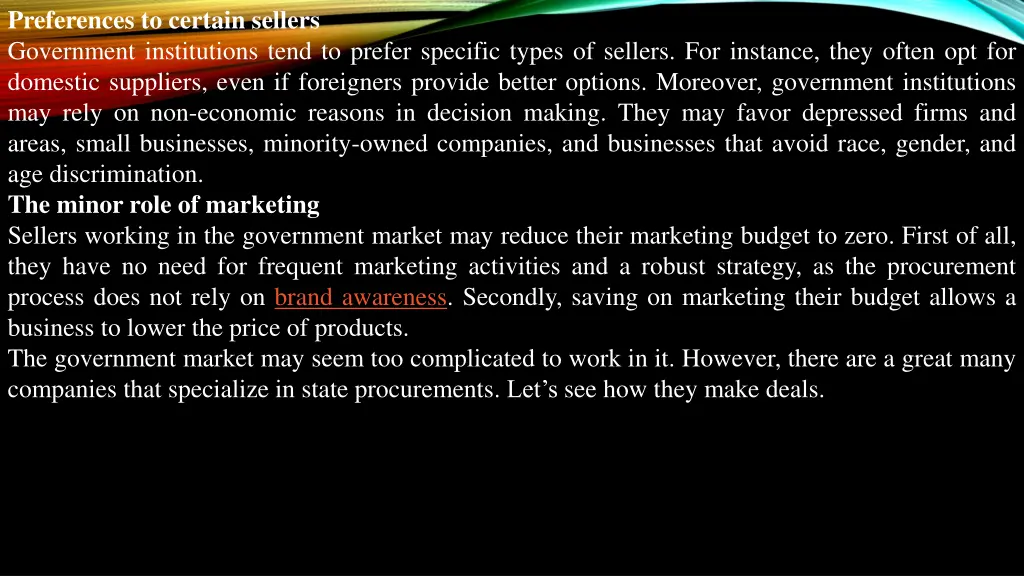 preferences to certain sellers government