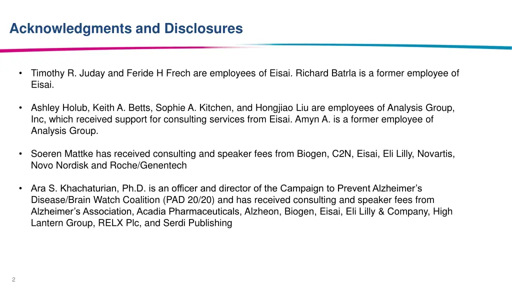 acknowledgments and disclosures
