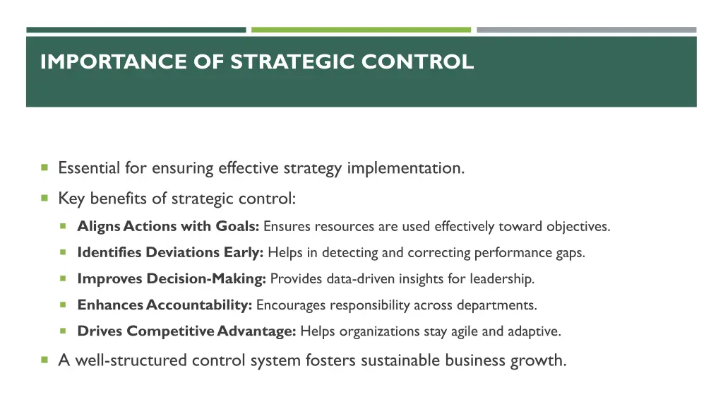 importance of strategic control