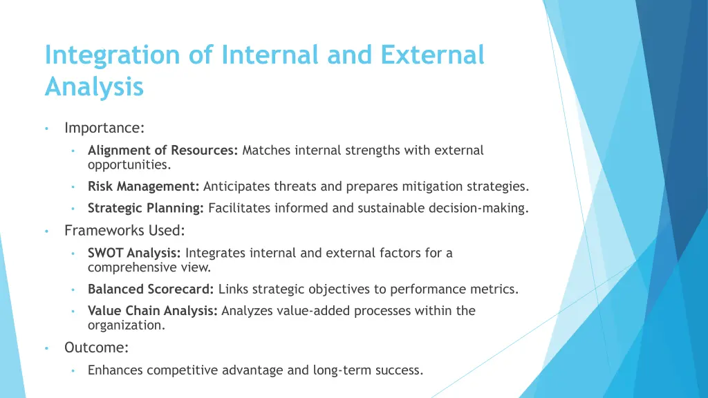 integration of internal and external analysis