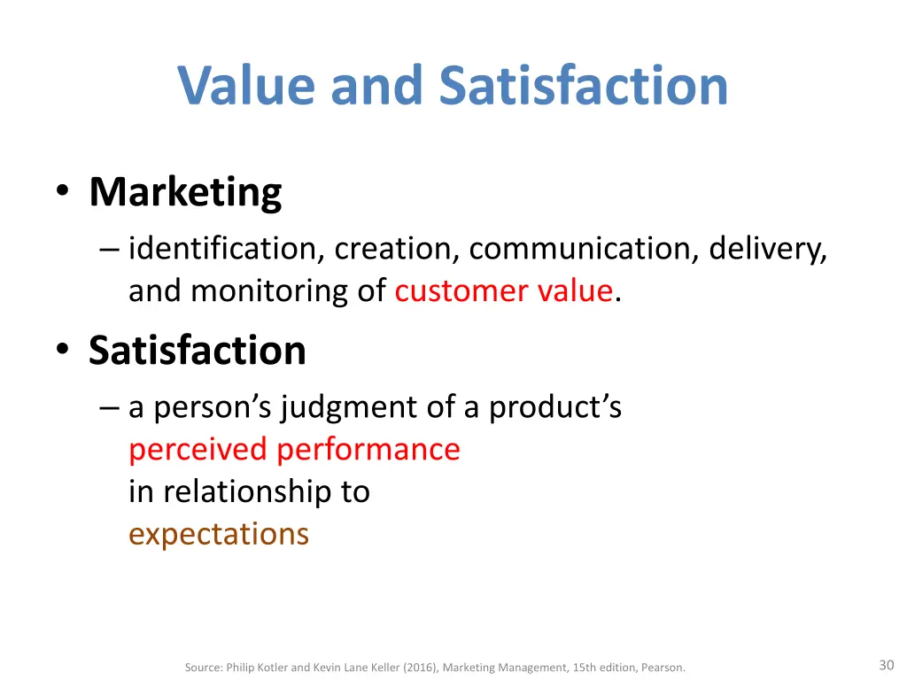 value and satisfaction
