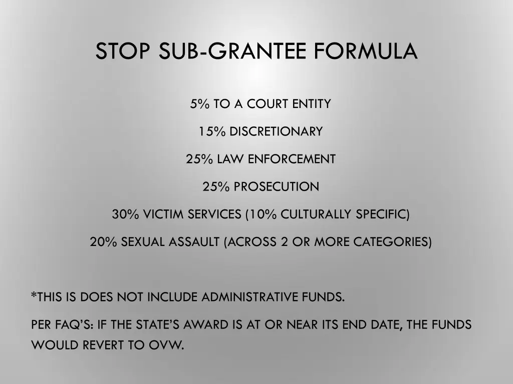 stop sub grantee formula