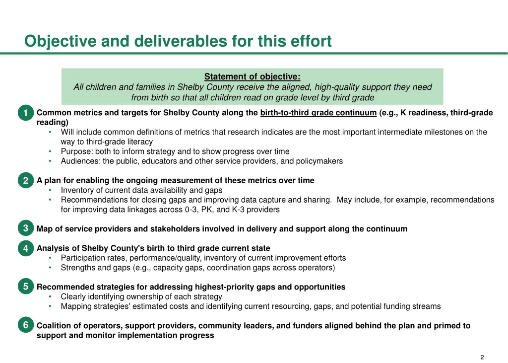 objective and deliverables for this effort