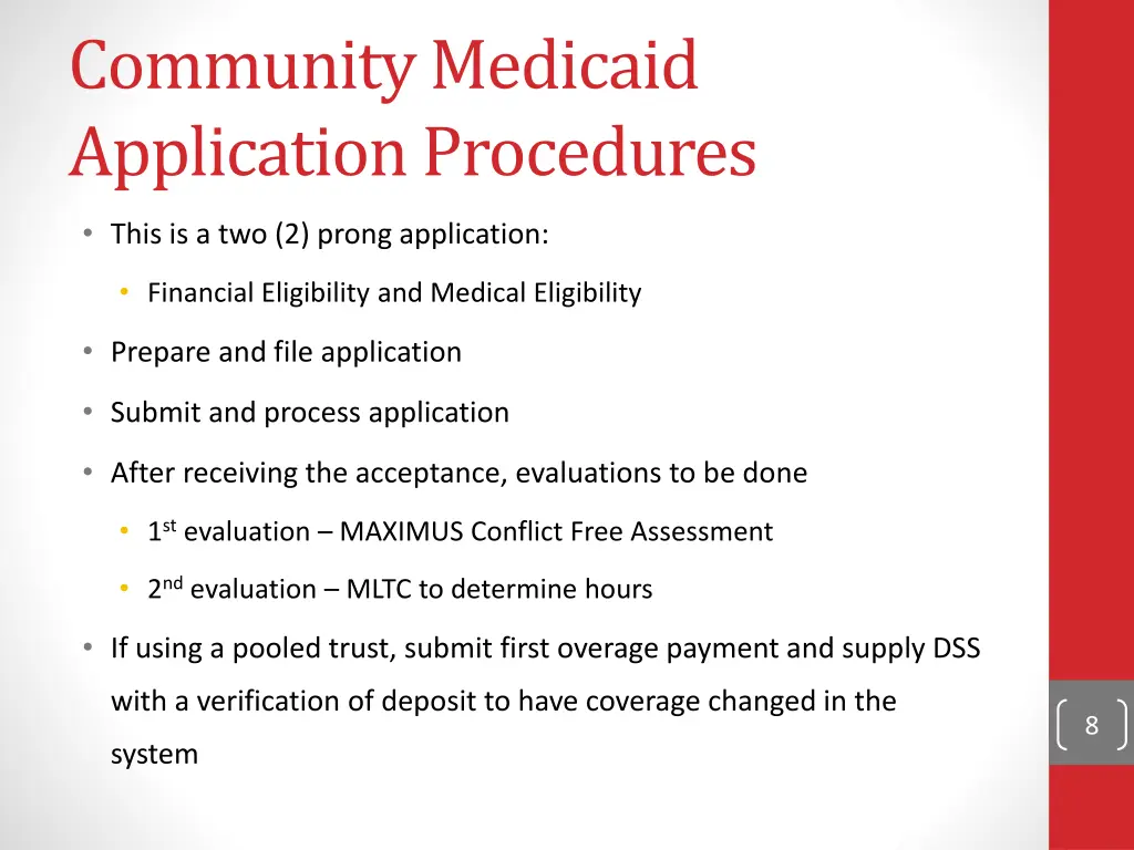 community medicaid application procedures