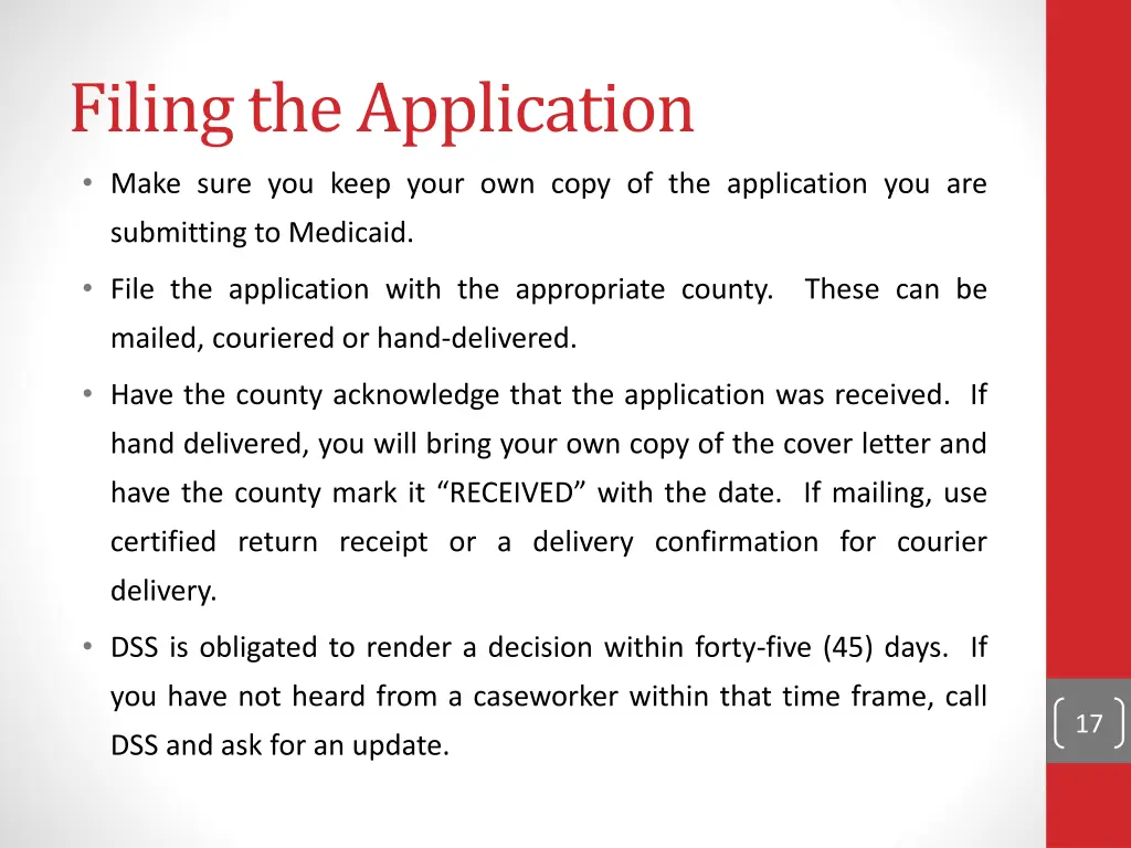 filing the application
