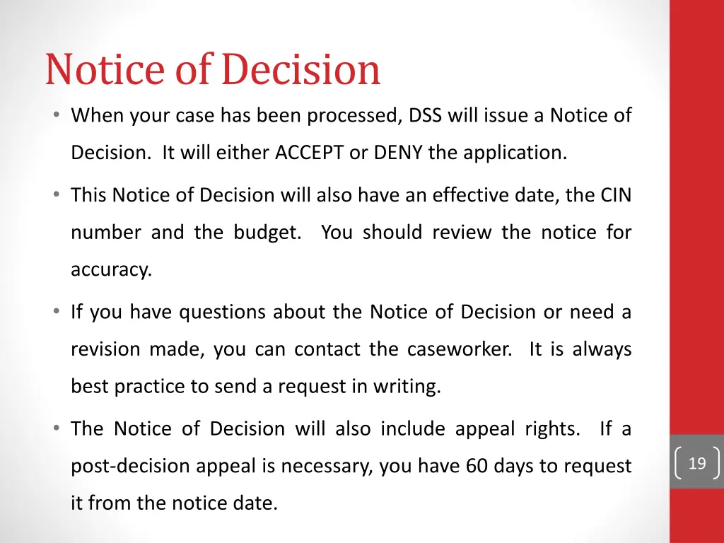 notice of decision when your case has been