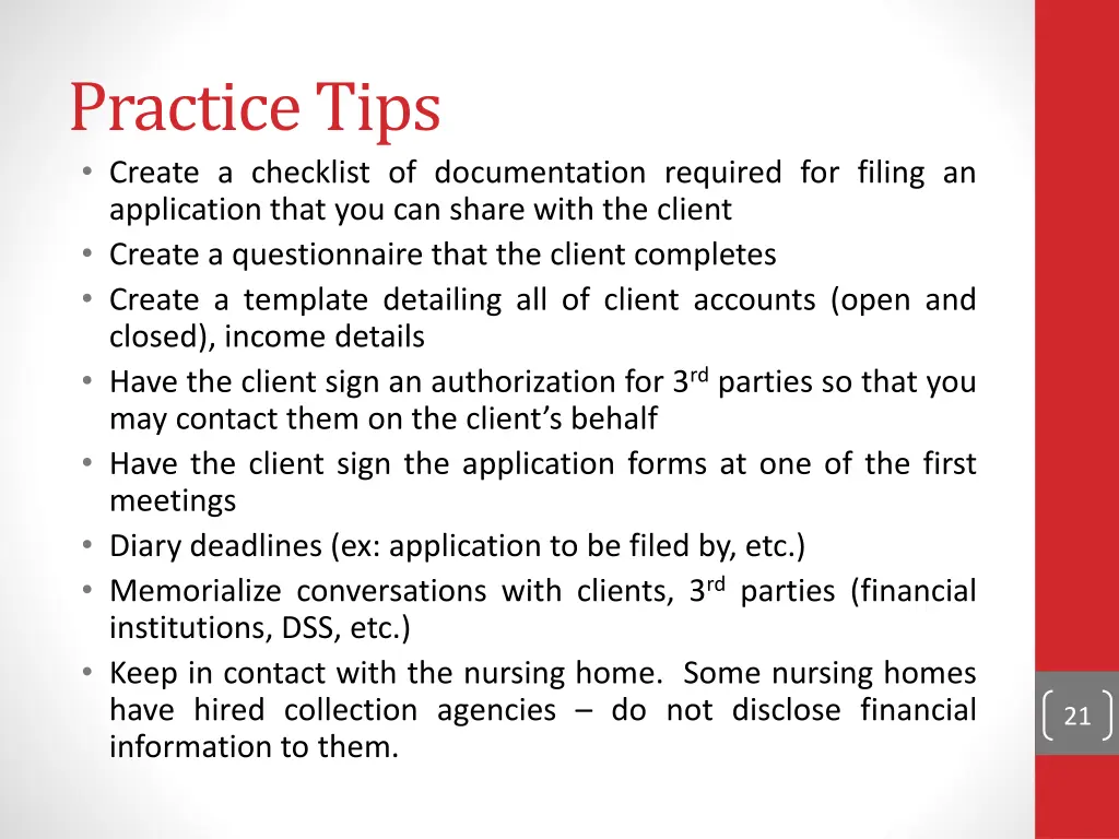 practice tips create a checklist of documentation