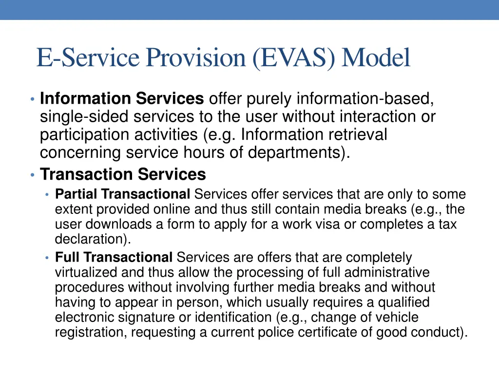 e service provision evas model