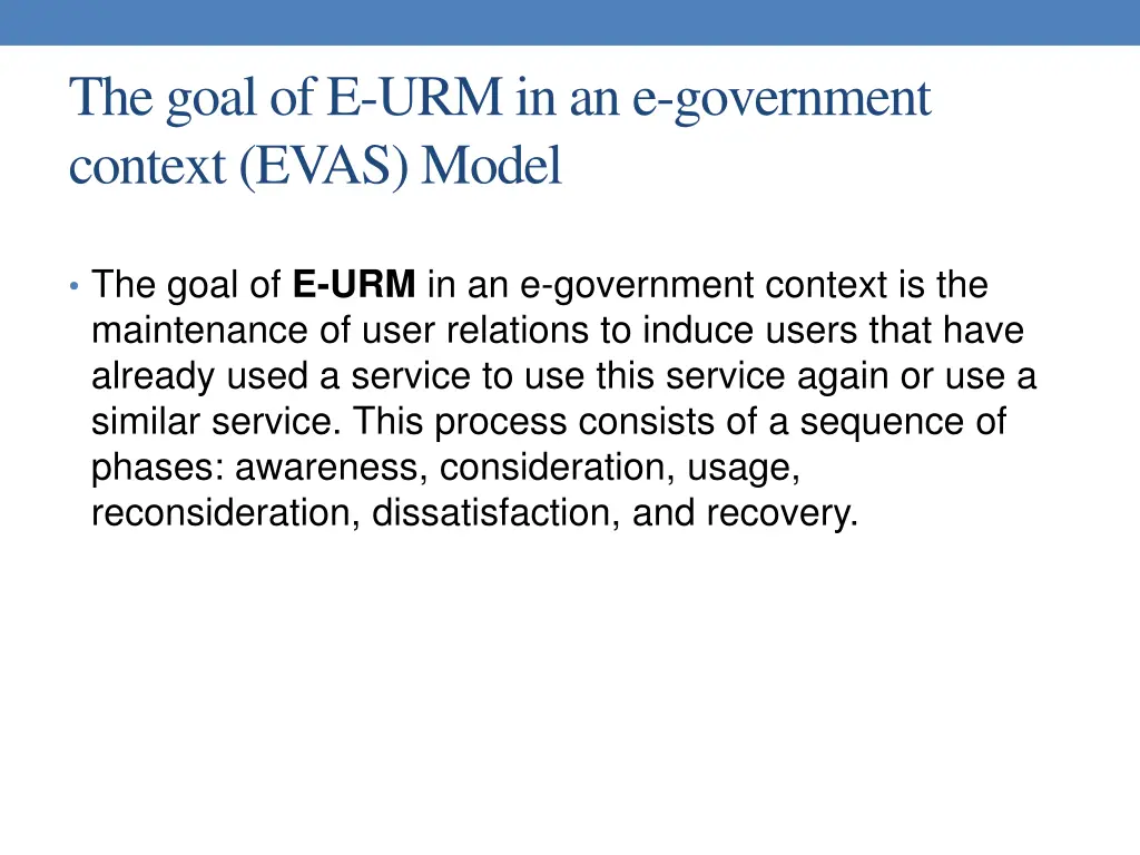 the goal of e urm in an e government context evas