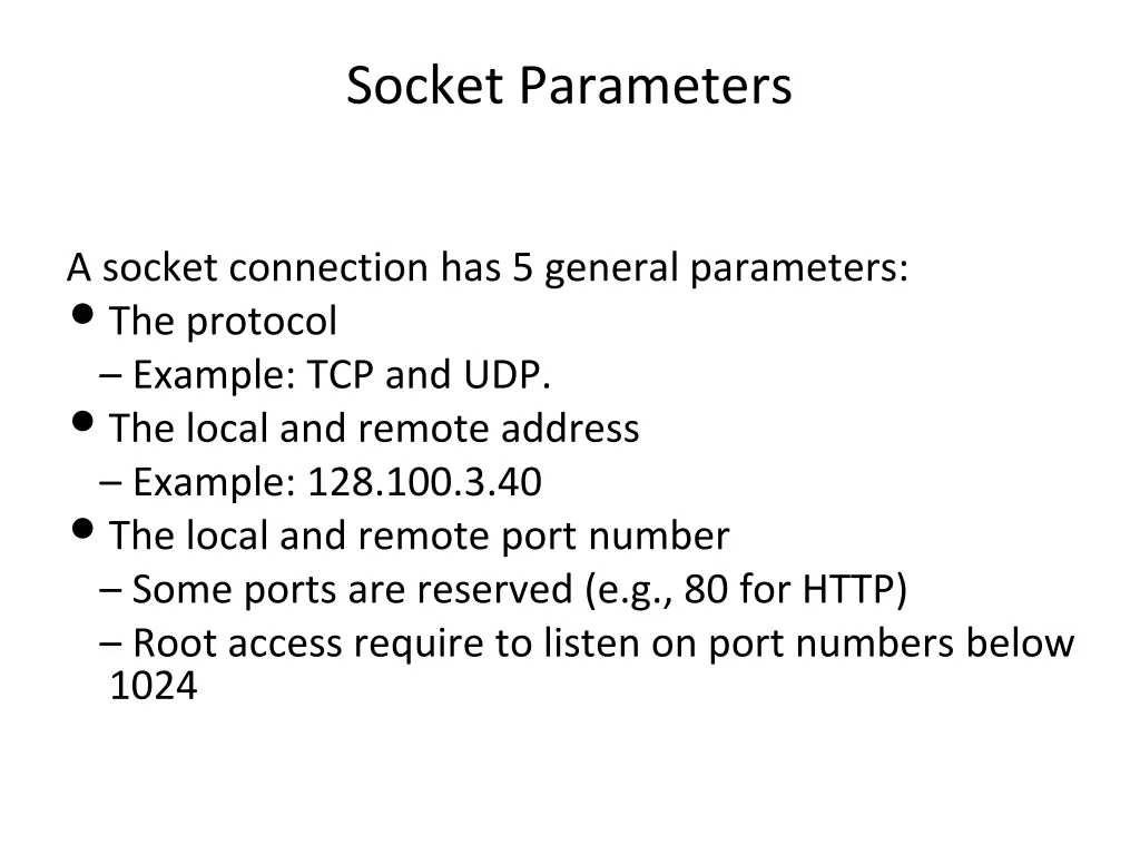 socket parameters