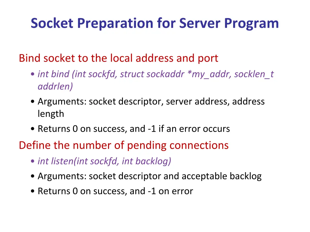 socket preparation for server program