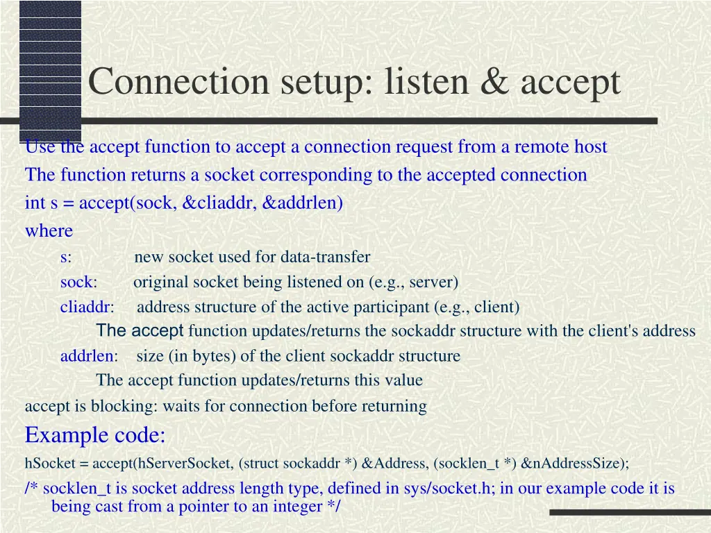 connection setup listen accept 1