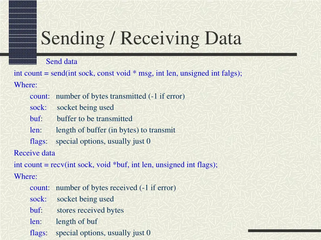sending receiving data
