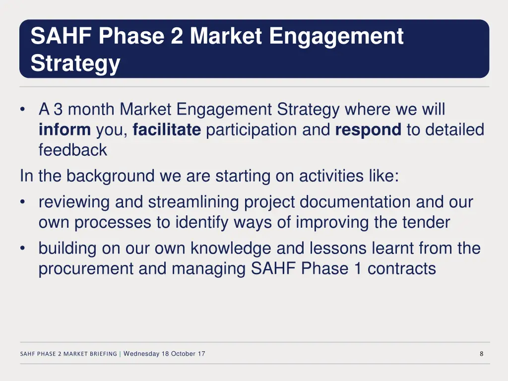 sahf phase 2 market engagement strategy