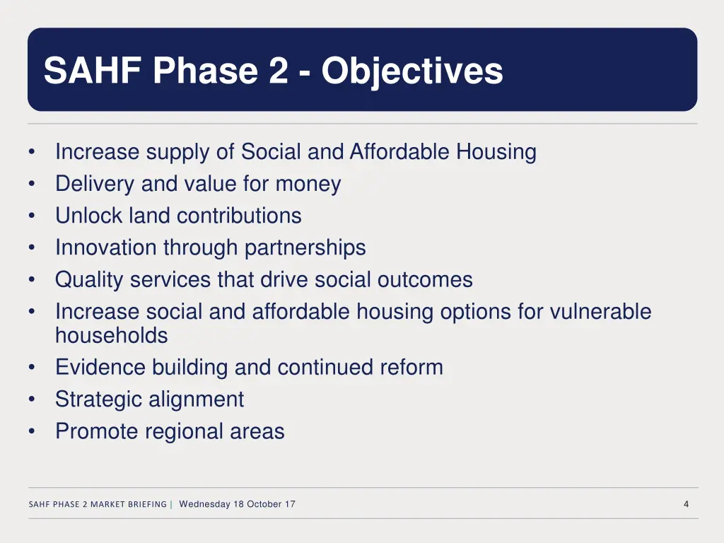 sahf phase 2 objectives