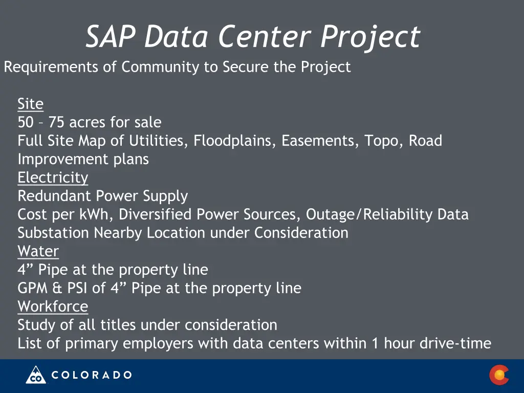 sap data center project requirements of community