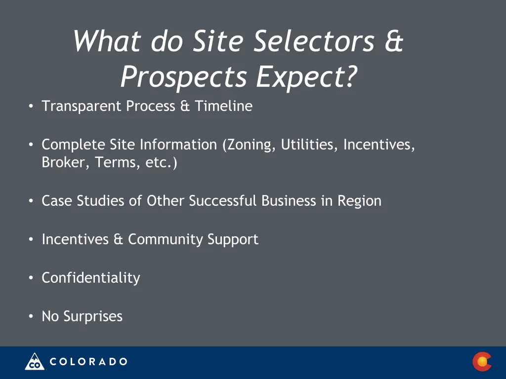 what do site selectors prospects expect