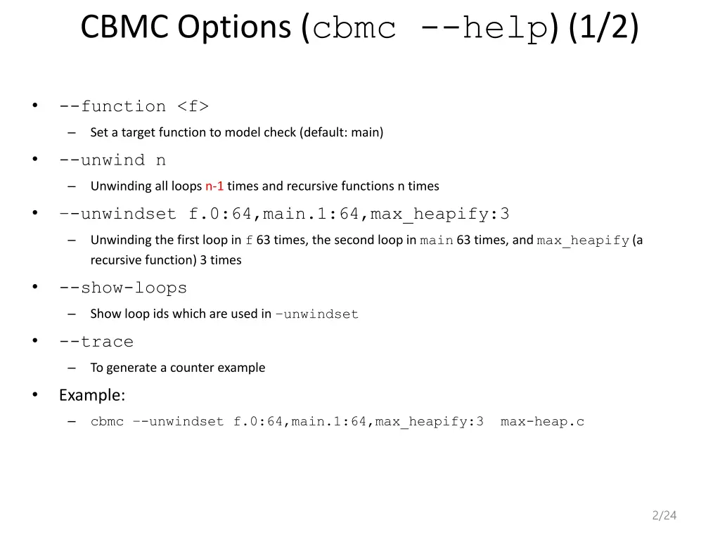 cbmc options cbmc help 1 2