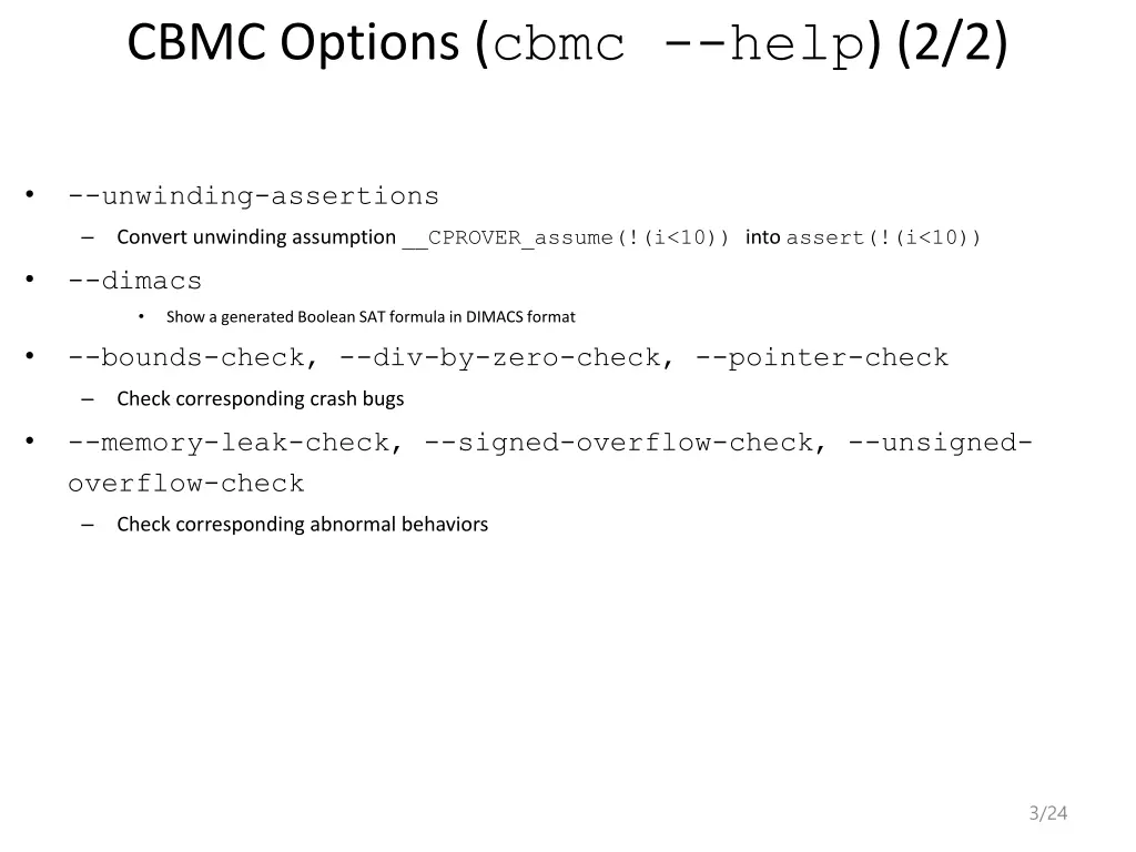 cbmc options cbmc help 2 2